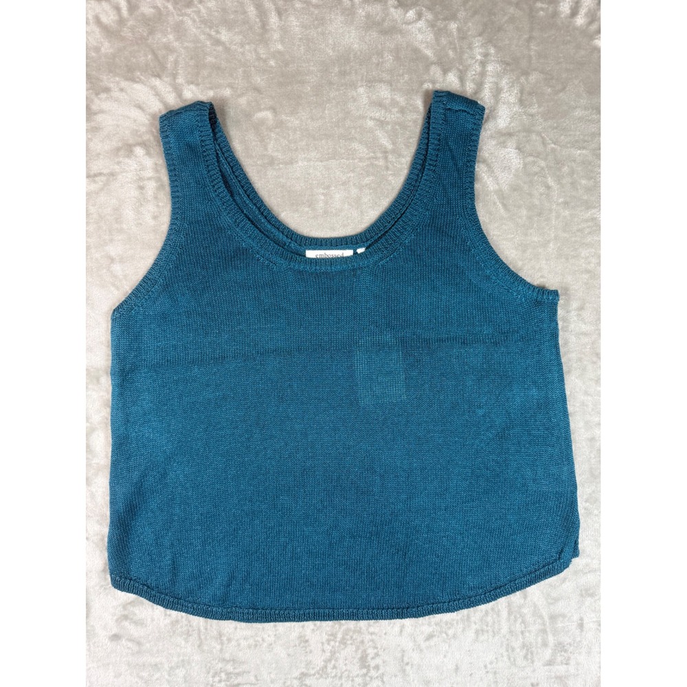Embossed NYC Teal Blue Knit Tank Top Sleeveless Scoop Neck Sweater Large NWT